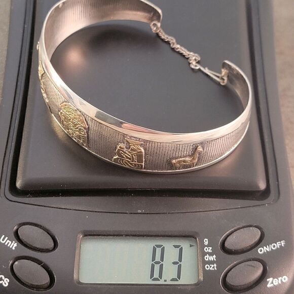 Vintage Sterling & 18k Yellow Gold Peruvian Inca Cuff Bracelet - Picture 5 of 10